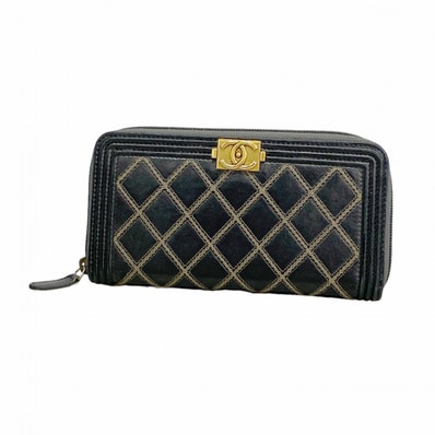 ★SALE【6fd5045-k】シャネル 長財布 ボーイシャネル レザー ブラック ゴールド金具【中古】メンズ レディース ユニセックス