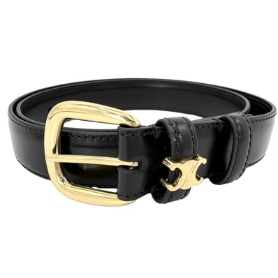 CELINE セリーヌ ベルト トリオンフ ファッションアイテム シンプル 25MM 75サイズ レザー ブラック 黒 ゴールド金具 レディース 美品【中古品】