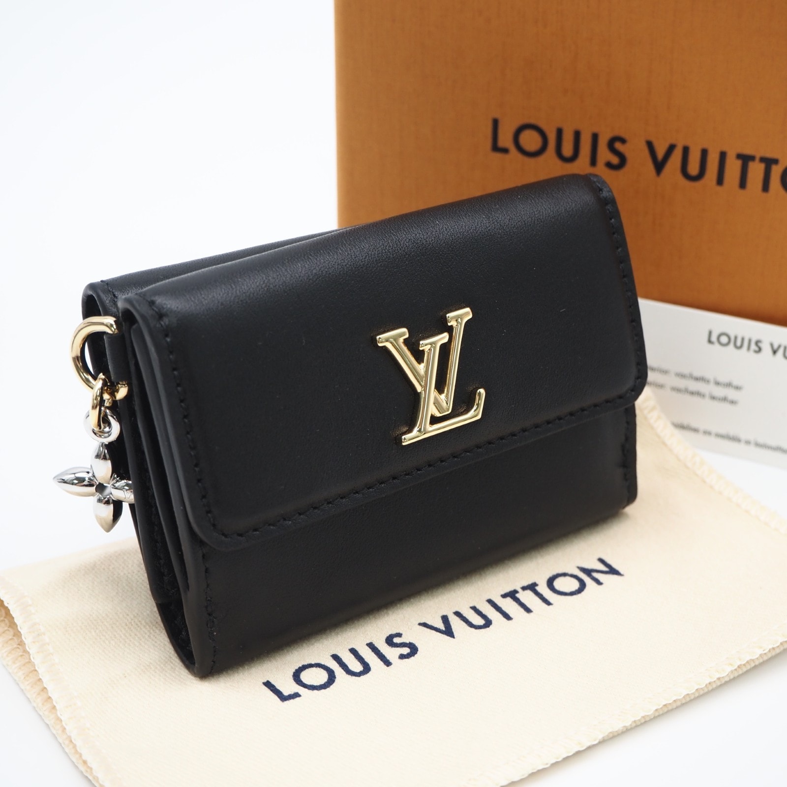 極美品 LOUIS VUITTON ルイ・ヴィトン カーフレザー ミニ トリフォールド ウォレット LV ブルーム M15081 三つ折り財布 ブラック カーフレザー レディース