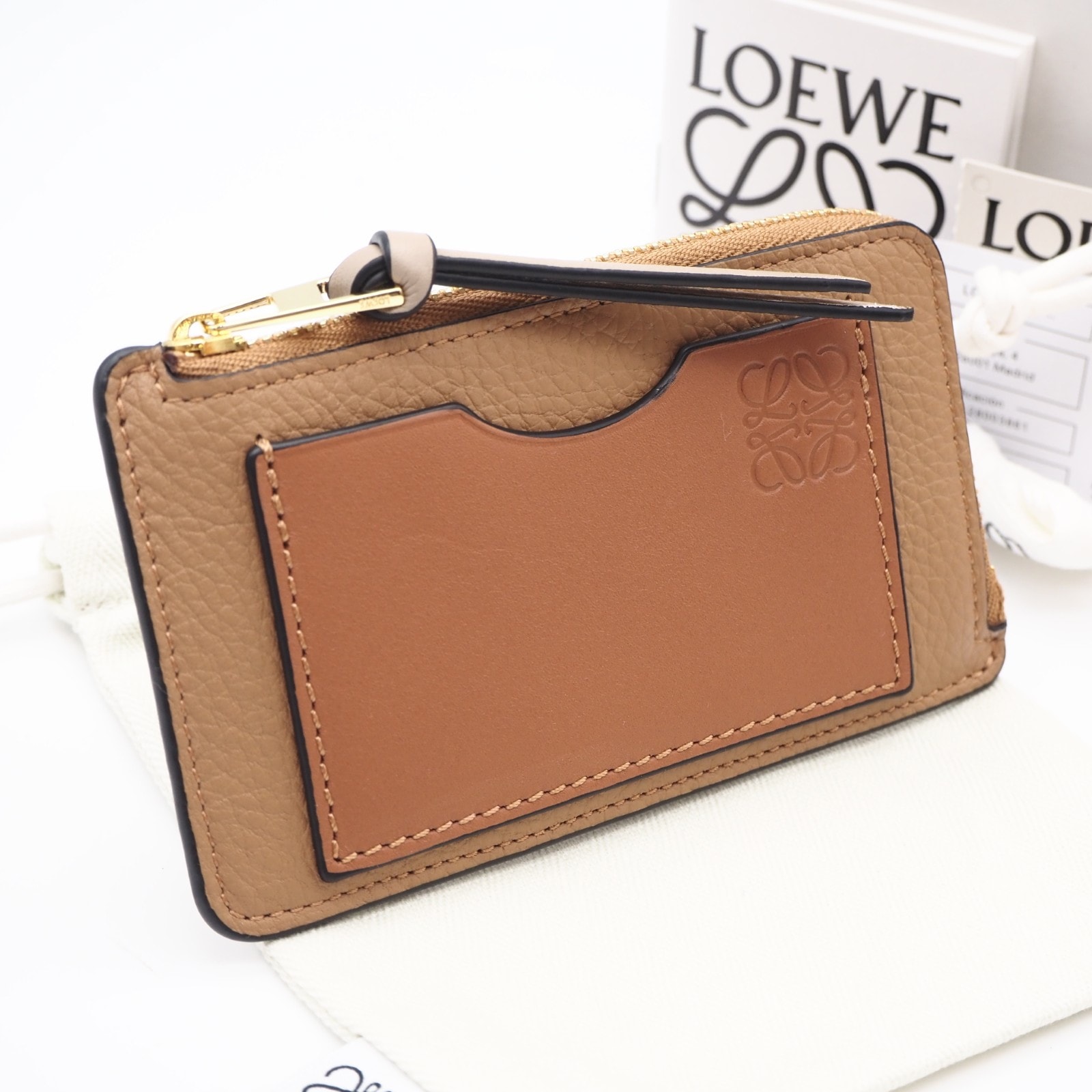 極美品 LOEWE ロエベ アナグラム コインカードホルダー C660Z40X04 コインケース ブラウン グレインカーフレザー レディース