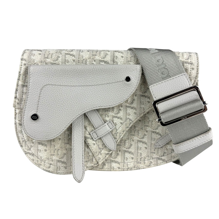 クリスチャンディオール Christian Dior ショルダーバッグ キャンバス/レザー ホワイト×ライトグレー メンズ【中古】 z8070