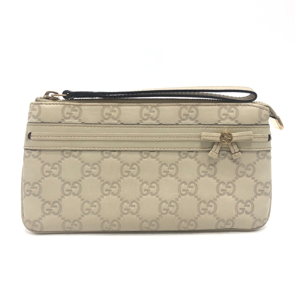 グッチ GUCCI メイフェア 256867 ストラップ付 クラッチバッグ カバン フラット ポーチ シマレザー ホワイト