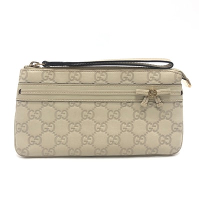 グッチ GUCCI メイフェア 256867 ストラップ付 クラッチバッグ カバン フラット ポーチ シマレザー ホワイト