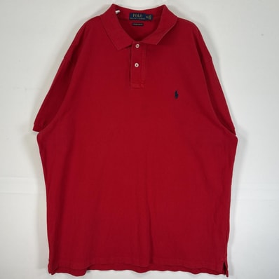 古着 ポロ・ラルフローレン POLO RALPH LAUREN 鹿の子 半袖 ポロシャツ ロゴ 刺繍 2ボタン 大きいサイズ 14041 レッド 無地 メンズ