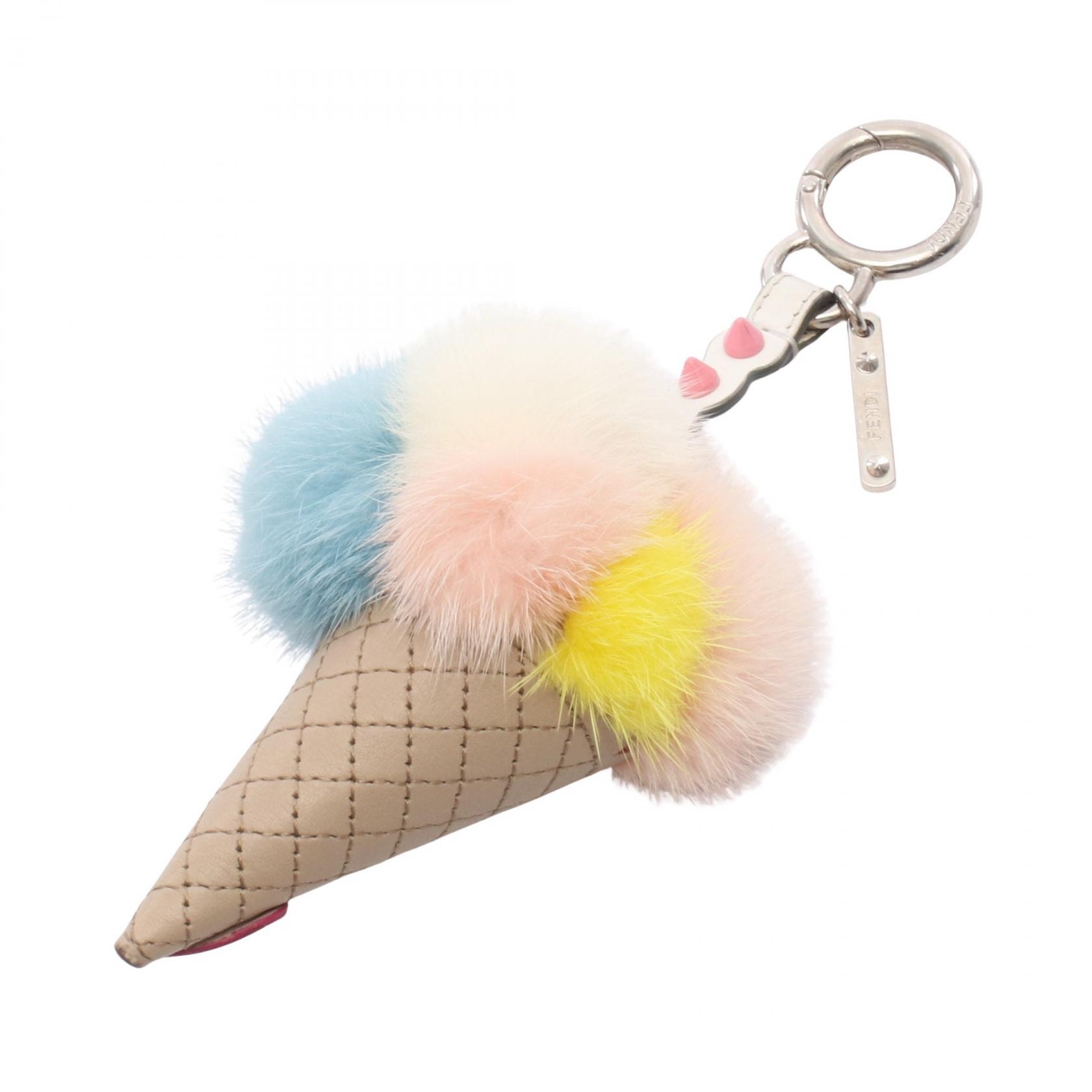 フェンディ FENDI アイスクリーム チャーム アクセサリー レザー フォックスファー レディース ベージュ系 / マルチカラー 7AR631 【中古】