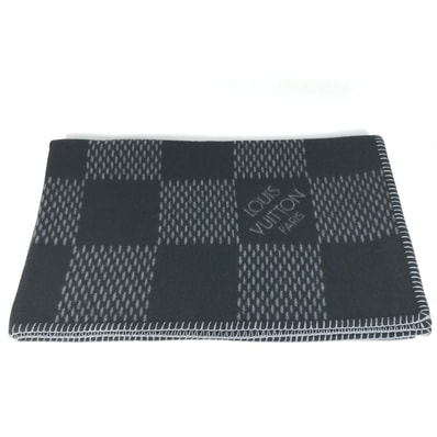 ルイヴィトン LOUIS VUITTON クヴェルテュールダミエクラシック M76561 ダミエグラフィットジャイアント インテリア ひざかけ 毛布 ブランケット ウール/カシミヤ ブラック 新品同様