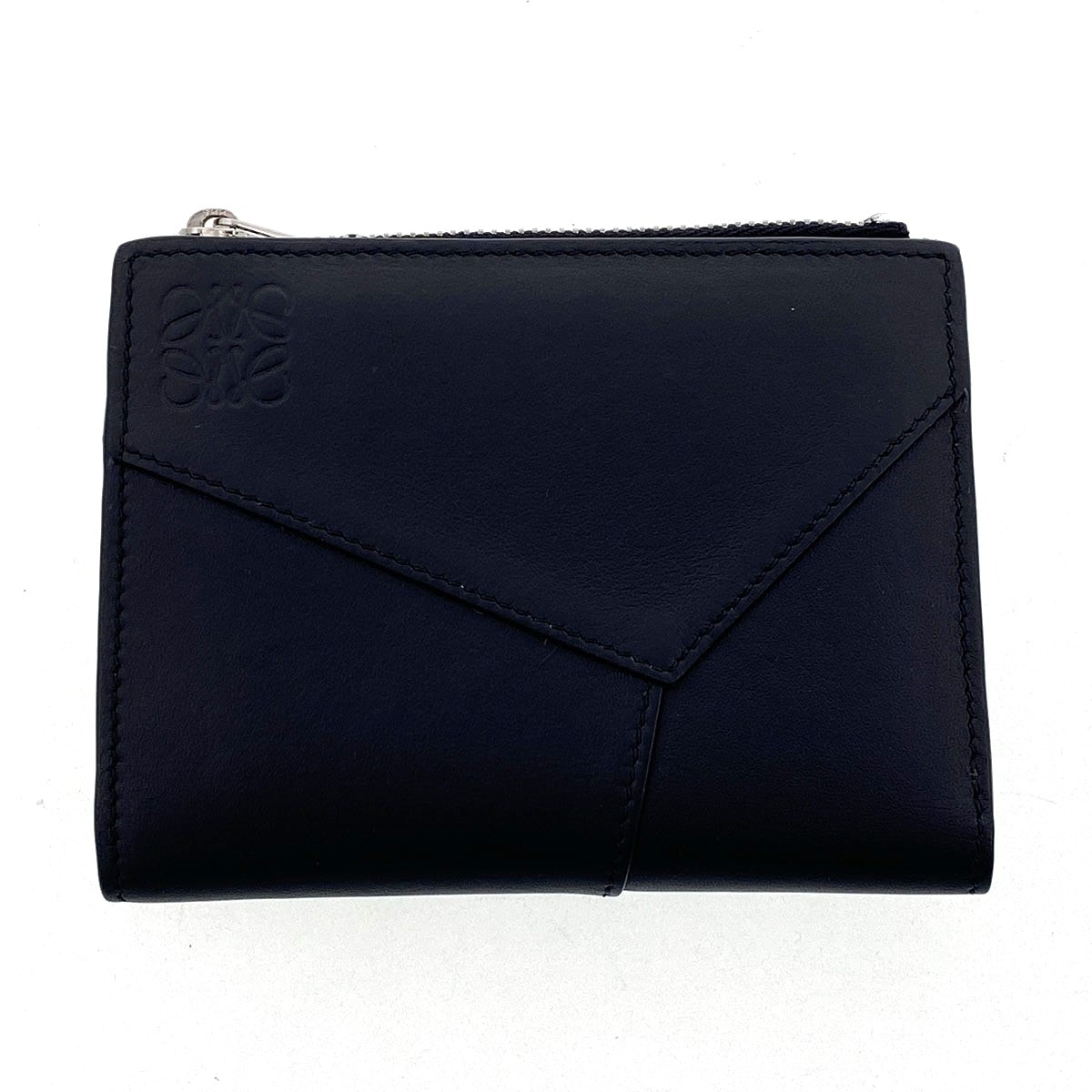 LOEWE ロエベ パズル スリム コンパクト ウォレット 二つ折り財布 C660W73X02 レザー ブラック  メンズ【中古】