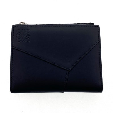 LOEWE ロエベ パズル スリム コンパクト ウォレット 二つ折り財布 C660W73X02 レザー ブラック メンズ【中古】