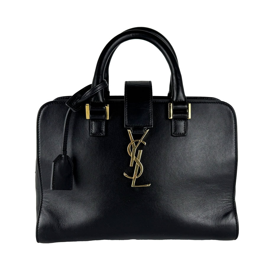 サンローラン SAINT LAURENT ハンドバッグ ベイビーカバス レザー ブラック ゴールド レディース 472466【中古】 z10921