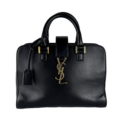サンローラン SAINT LAURENT ハンドバッグ ベイビーカバス レザー ブラック ゴールド レディース 472466【中古】 z10921