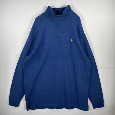古着 ポロ・ラルフローレン POLO RALPH LAUREN 長袖 ニット ハーフジップ トレーナー セーター 大きいサイズ ワンポイント 2XLT ブルー系 無地 メンズ