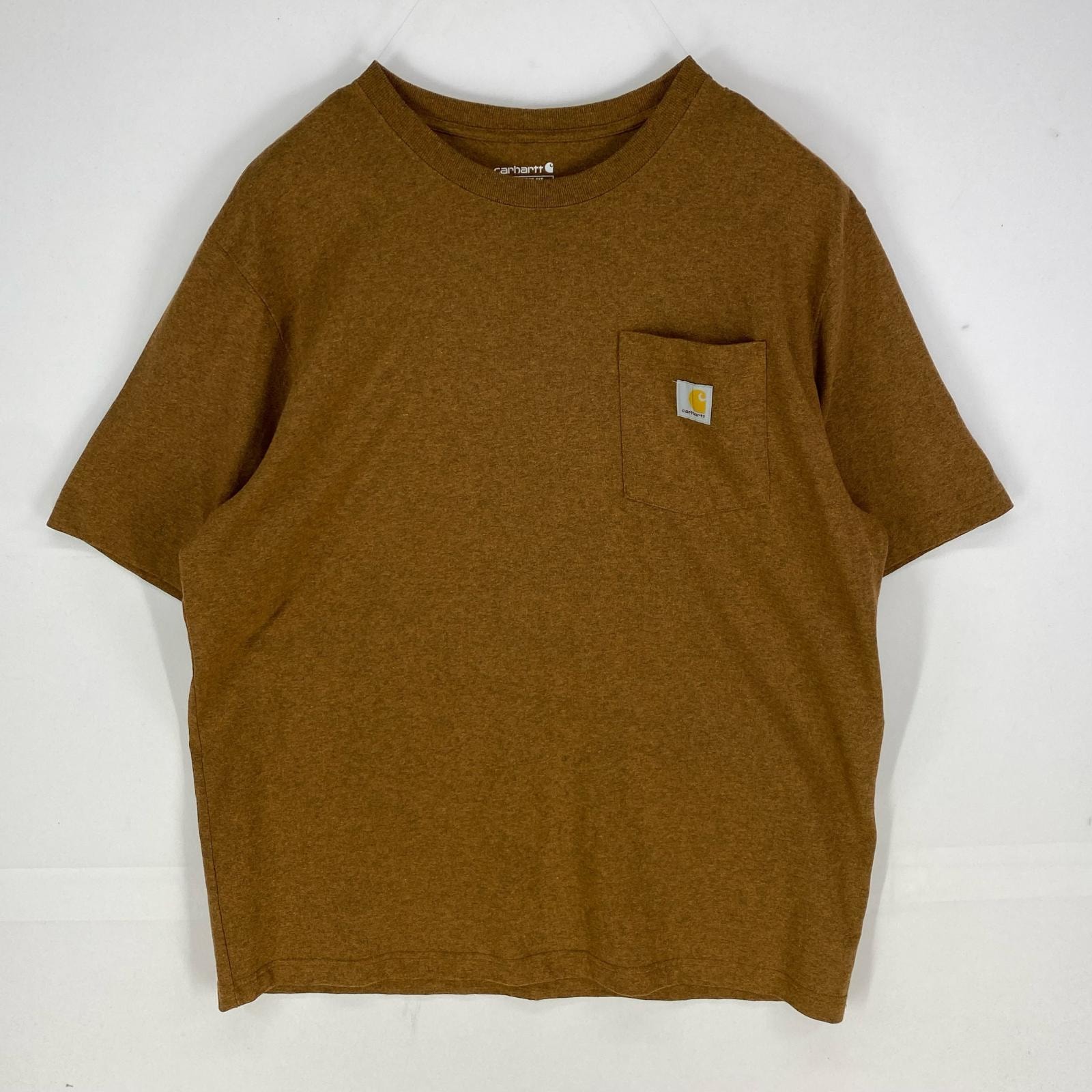 古着 カーハート Carhartt 半袖Tシャツ 胸ポケット ワンポイント ショートスリーブ クルーネック L ブラウン系 メンズ