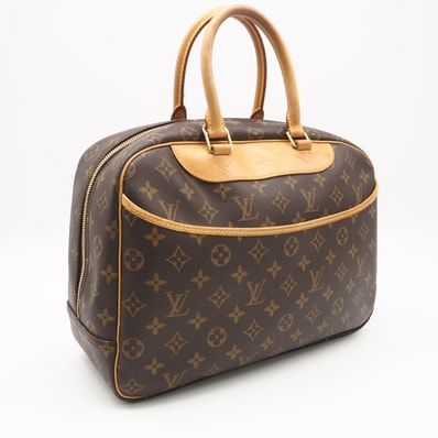 LOUIS VUITTON ルイ・ヴィトン モノグラム ドーヴィル M47270 ハンドバッグ ブラウン ベージュ コーティングキャンバス レザー レディース