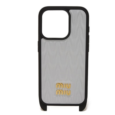 MIUMIU ミュウミュウ マテラッセ iPhone 15 Pro ケース ナッパ パステルブルー ストラップ ロゴ メタル フィオルダリーゾ スマホケース 5ZH185 2FPP F0591