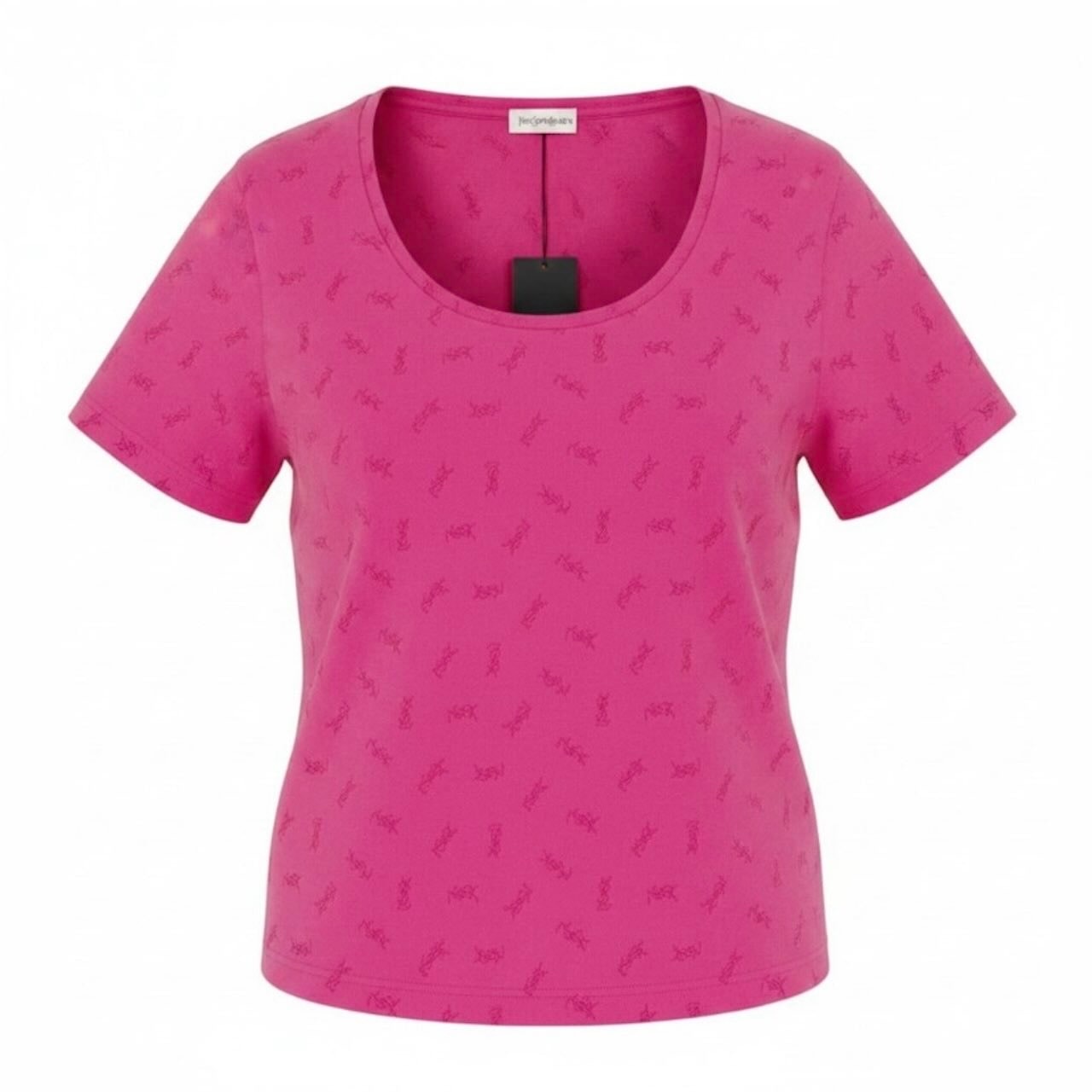 新品未使用 YVES SAINT LAURENT イヴ サンローラン YSLロゴ 半袖Tシャツ カットソー トップス ピンク レーヨン ポリエステル/ ポリウレタン/ 半袖Tシャツ A3-00222 【中古】