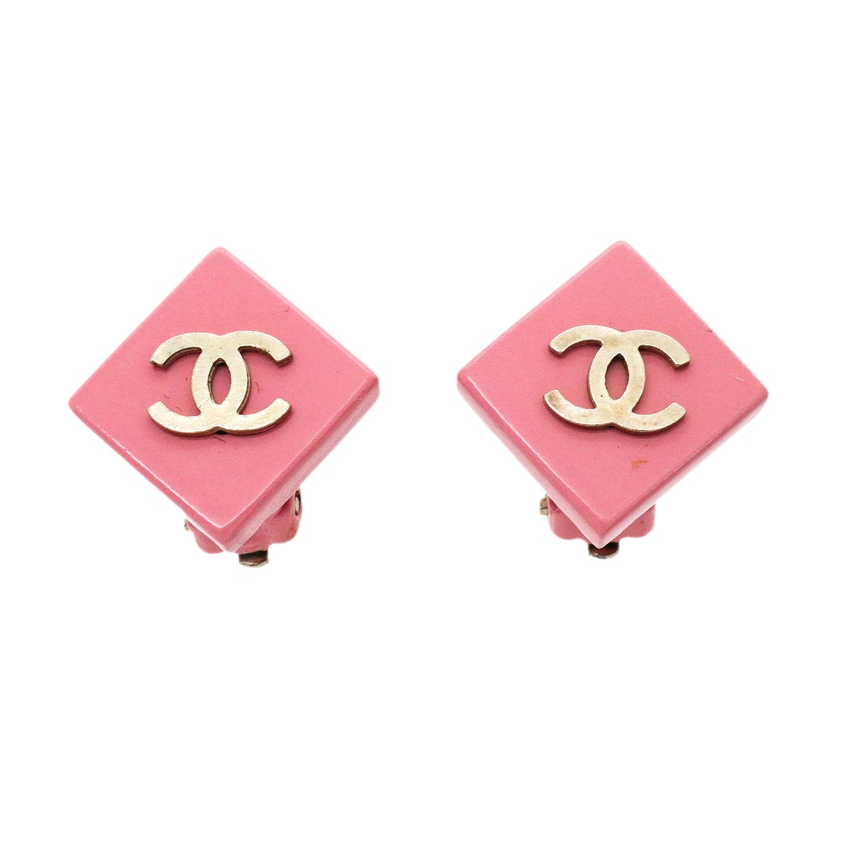 【6jib0272】シャネル イヤリング ココマーク スクエア メタル シルバー ピンク【中古】レディース