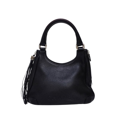CHANEL シャネル ロゴ フリンジ タッセル レザー ブラック ブラック レディース ハンドバッグ