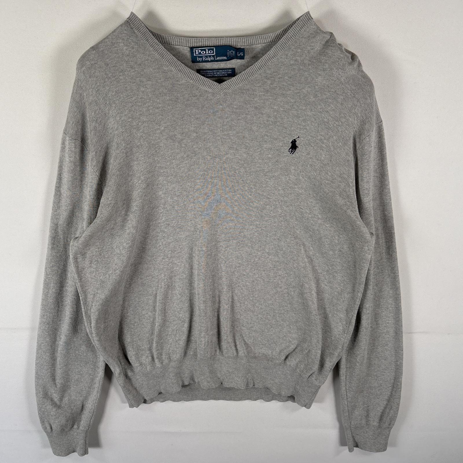 古着 ポロバイラルフローレン Polo by Ralph Lauren コットンニットセーター Vネック ワンポイントロゴ刺繍 L  ライトグレー メンズ