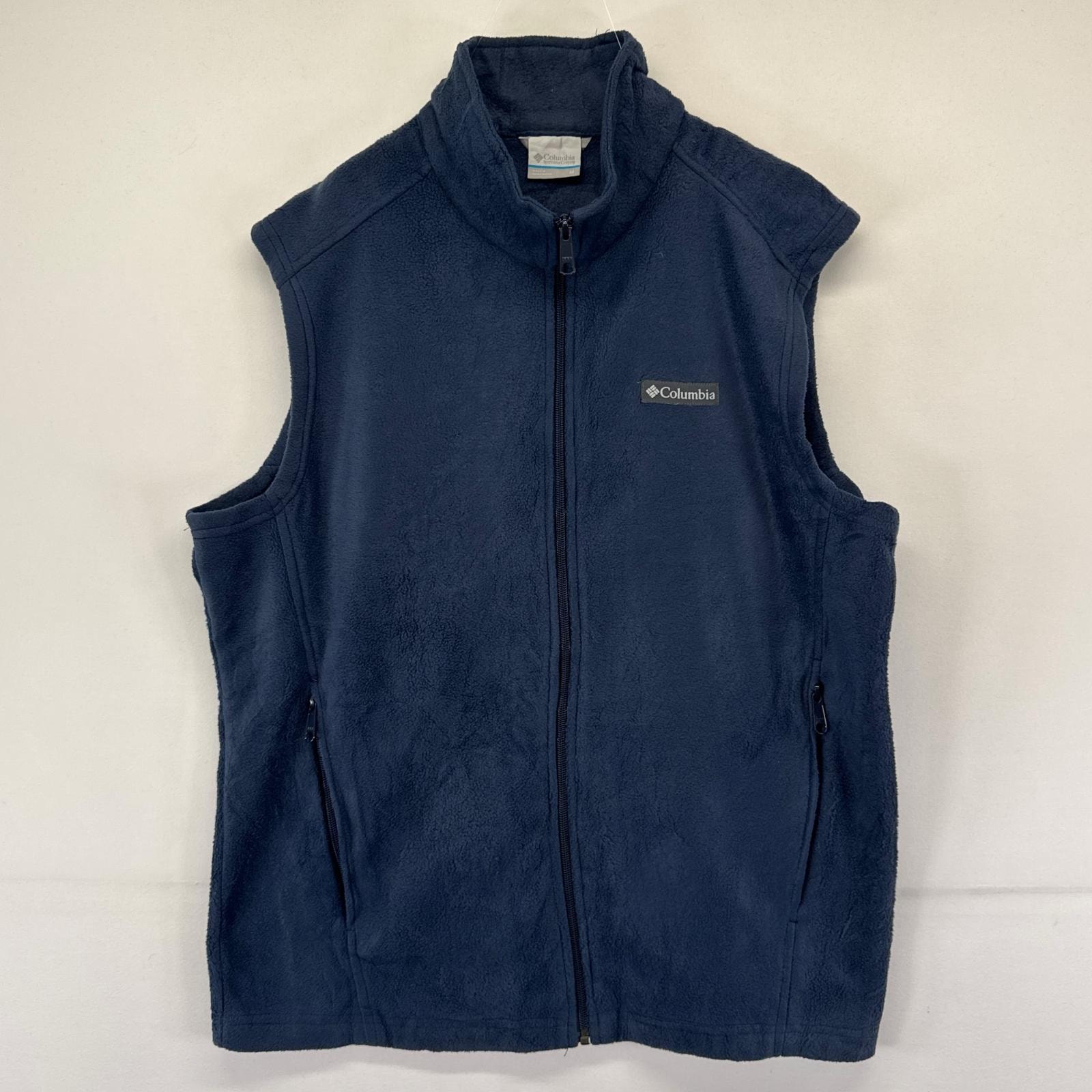 古着 コロンビア Columbia フリース ベスト フルジップ ワンポイントロゴ M ネイビー系 メンズ
