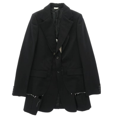 COMME des GARCONS HOMME PLUS 23SS PK-J050 NOTHER KIND OF PUNK期 Tailored Jacket フロント二重 レイヤードデザイン 裾切りっぱなし加工 テーラードジャケット ブラック系 M【中古】
