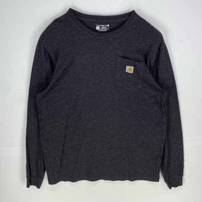 古着 カーハート Carhartt 長袖Tシャツ クルーネック ワンポイントロゴ ロンT プルオーバー L-T グレー系 メンズ