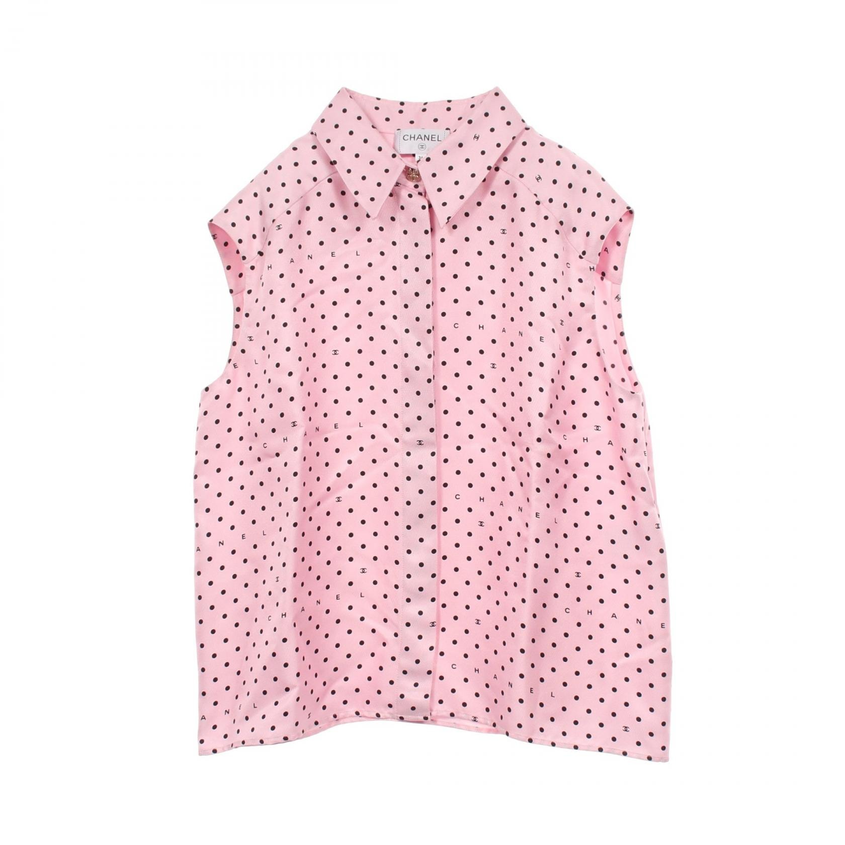 シャネル CHANEL ココマーク ドット ノースリーブ ブラウス 衣料品 トップス シルク レディース ピンク系 / ブラック系 【中古】