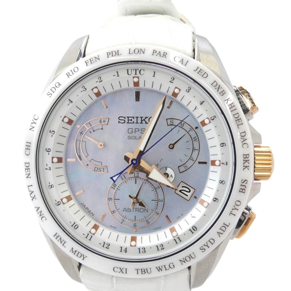 SEIKO セイコー 時計 SBXB063 Astron GPS Solar Dual-Time アストロン GPS ソーラー デュアルタイム 時計 ウォッチ ホワイト系【中古】