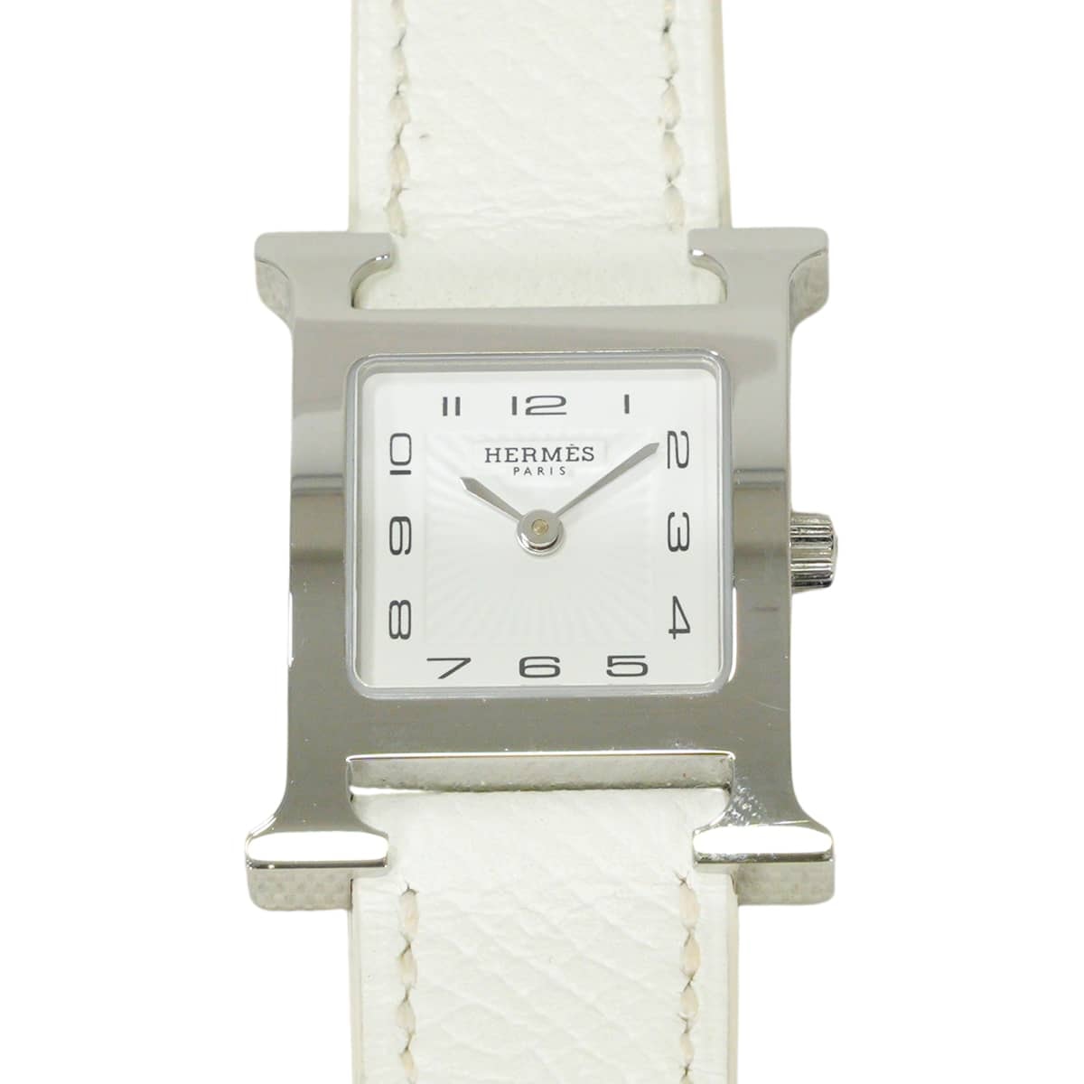 HERMES エルメス 腕時計 Hウォッチ PM 25mm HH1.210 白 (ホワイト) ステンレススチール/エプソン シルバー金具 D刻印 新品同様【中古】