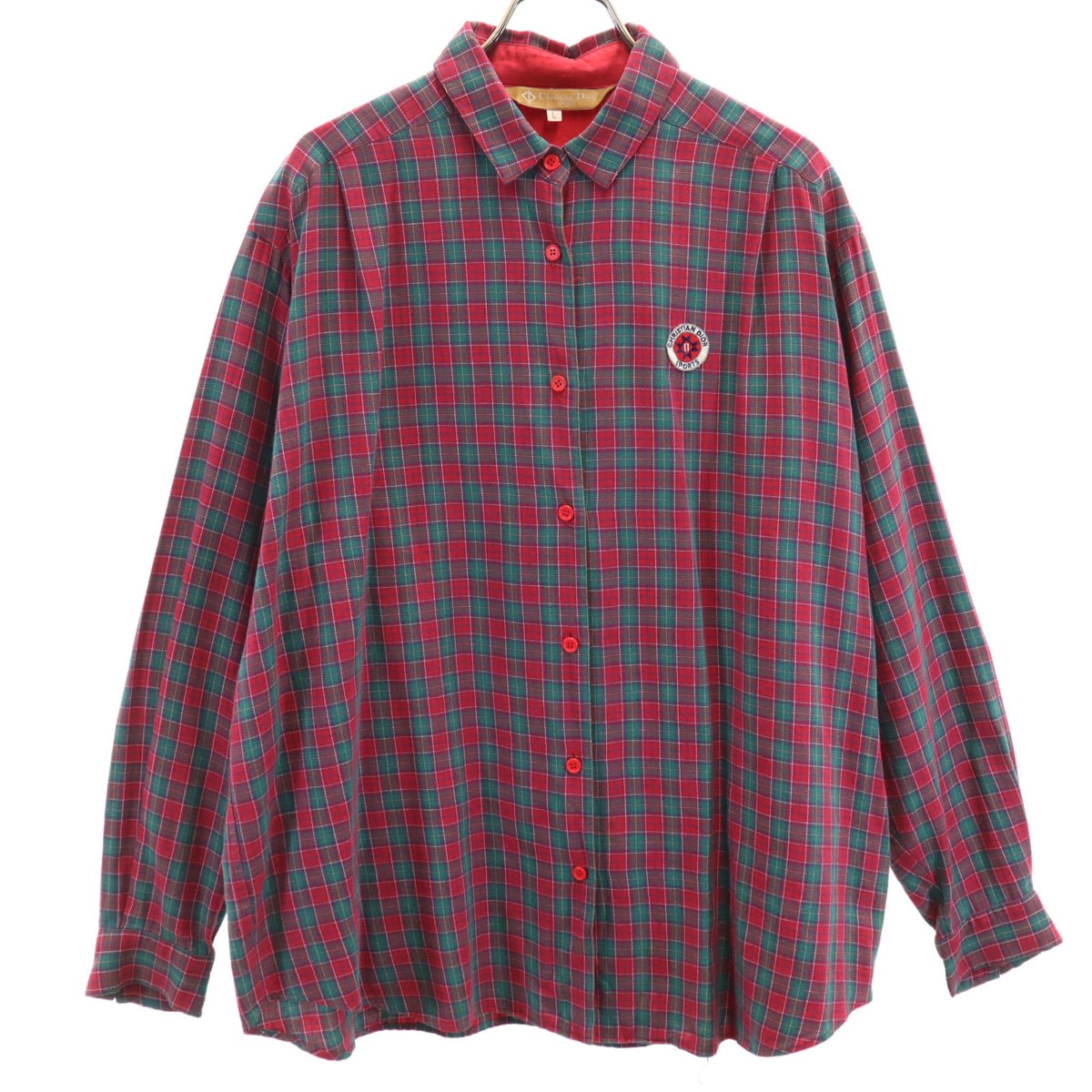 Christian Dior SPORTS クリスチャンディオールスポーツ 90s オールド チェック柄 長袖 シャツ L レッド