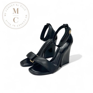 ルイヴィトン LOUIS VUITTON ステラーライン サンダル 靴 シューズ レザー パテント ブラック 黒 ゴールド 未使用 ロゴ ストラップ エナメル