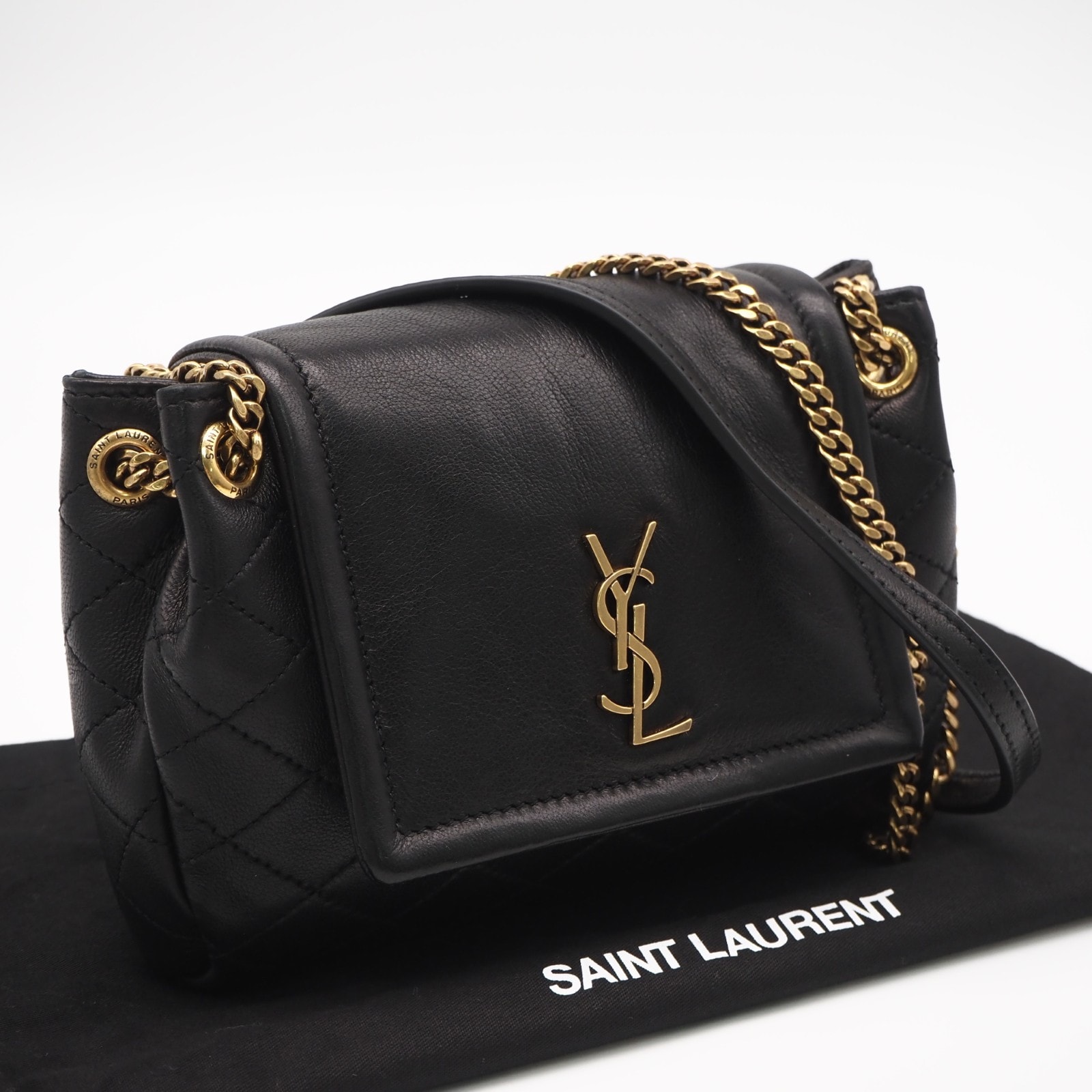 美品 SAINT LAURENT サンローラン ラムスキン ノリータ ミニ 672738 ショルダーバッグ ブラック ラムスキン レディース