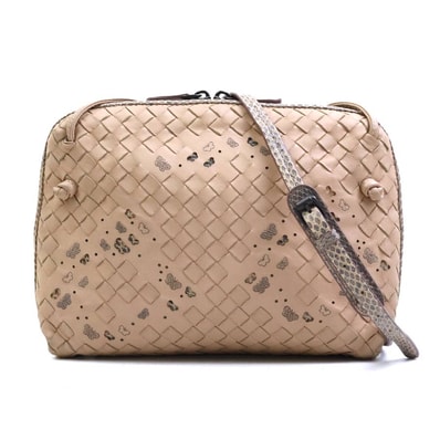 ボッテガヴェネタ BOTTEGAVENETA ショルダーバッグ イントレチャート レザー/パイソン ピンクベージュ レディース【中古】 56533i
