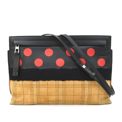 ロエベ LOEWE ショルダーバッグ レザー/スエード/コットン ブラック×レッド×ブラウン レディース【中古】 56336g