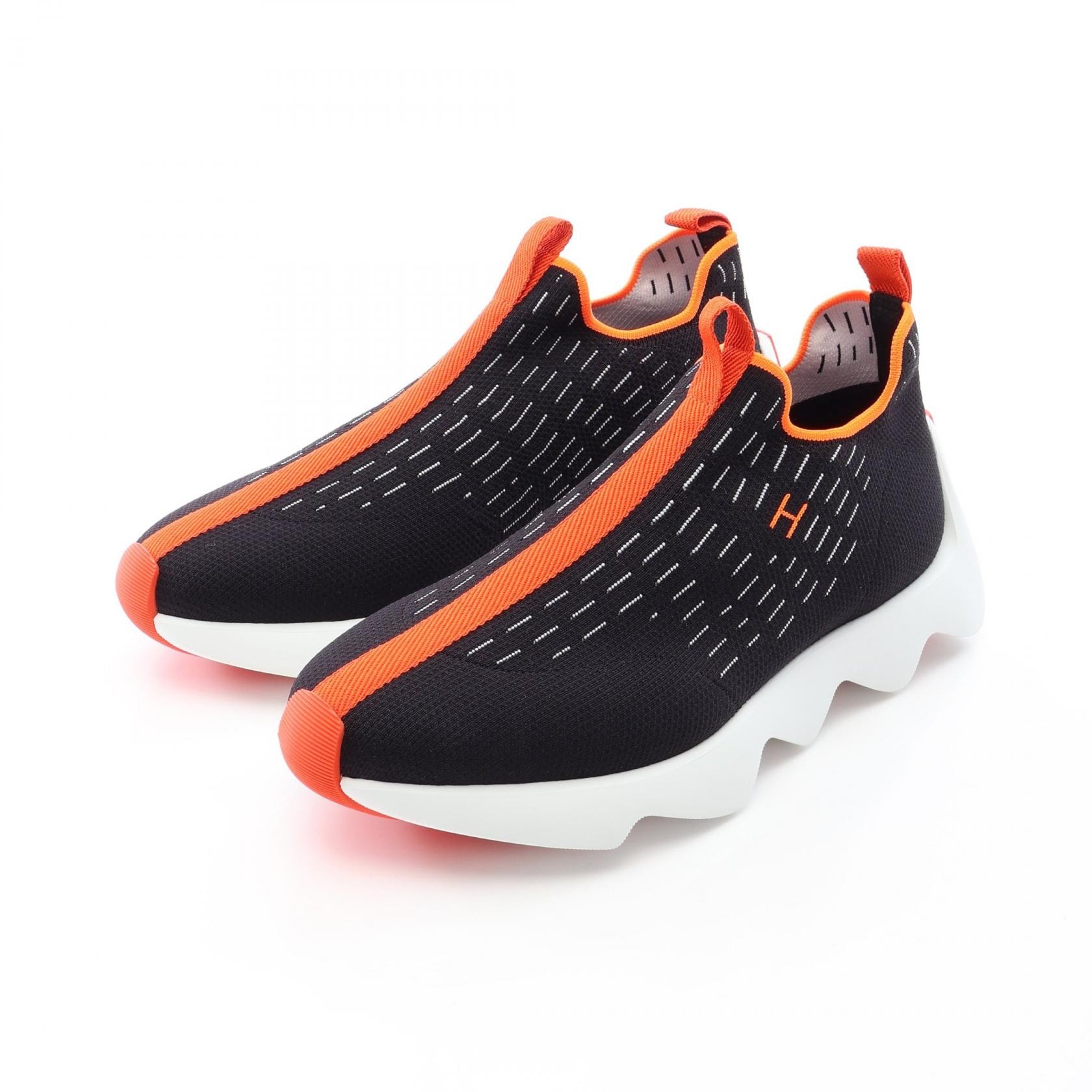 エルメス HERMES ECLAIR エクレール スリッポン 靴 ファブリック オレンジ メンズ ブラック系 / オレンジ系 / ホワイト系 【中古】