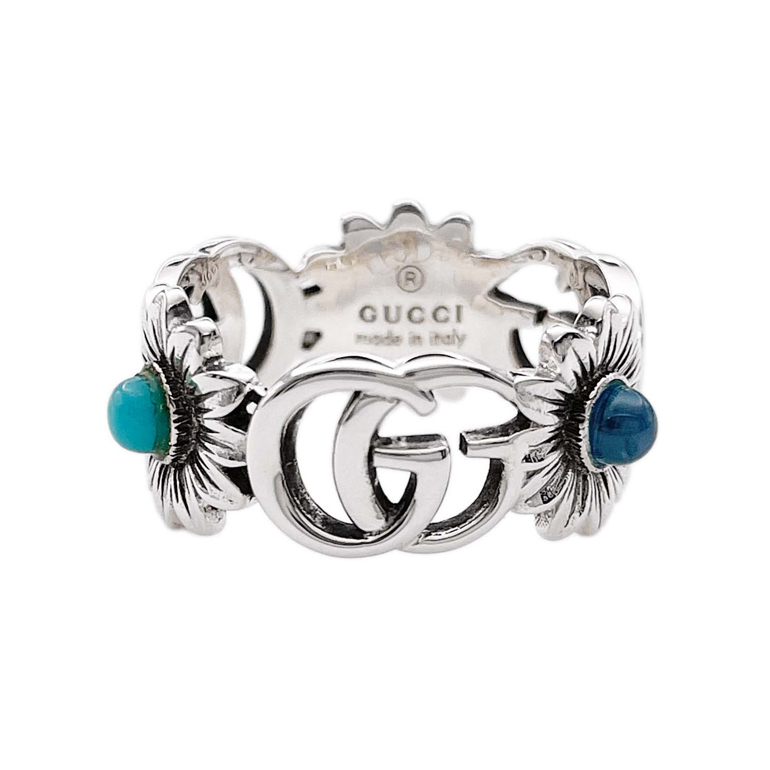 GUCCI グッチ ダブルG フラワー ターコイズ マザーオブオブパール リング・指輪
 SV925 13 11.5号 シルバー 新品仕上済 ユニセックス
 【中古】