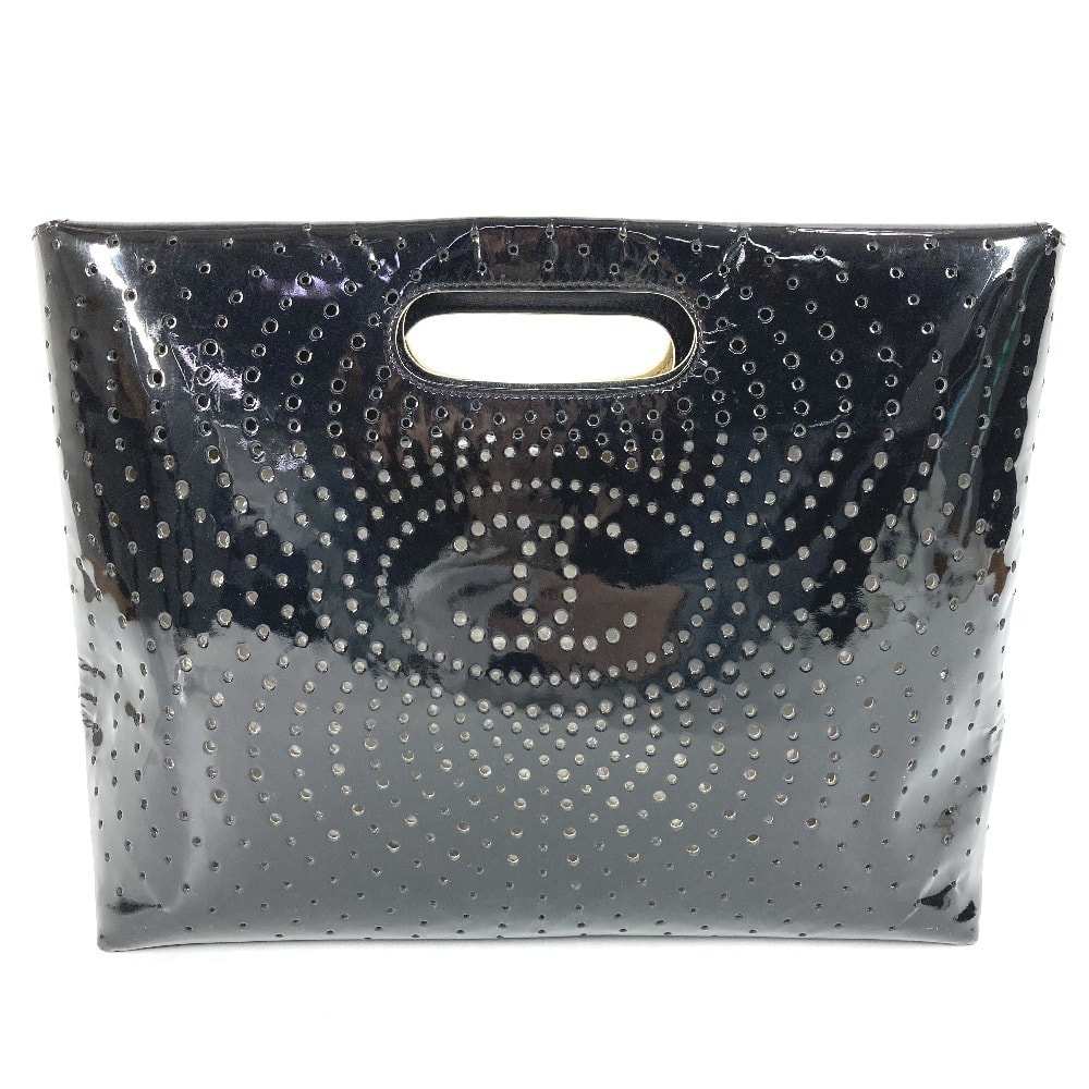 シャネル CHANEL パンチング CC ココマーク ロゴ カバン ハンドバッグ エナメル ブラック