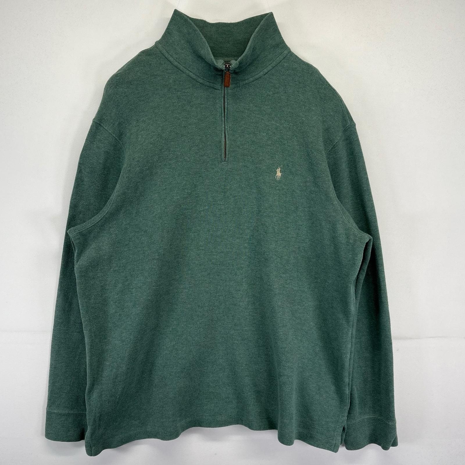 古着 ポロバイラルフローレン Polo by Ralph Lauren ニット 大きいサイズ ハーフジップ セーター ワンポイントロゴ 2XL グリーン系 メンズ
