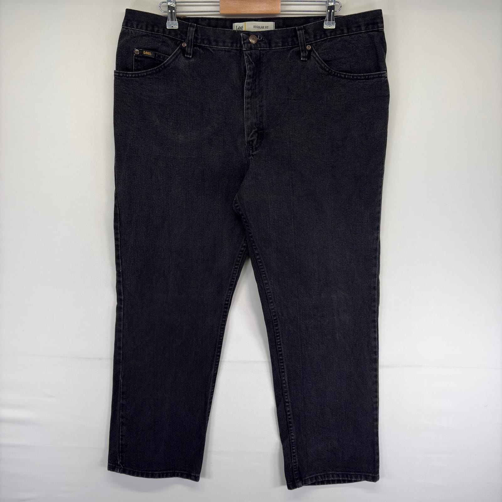 古着 リー Lee デニム パンツ Gパン ジッパーフライ 大きいサイズ ブラックデニム 5ポケット ジップ w42 L30  ブラック系 メンズ