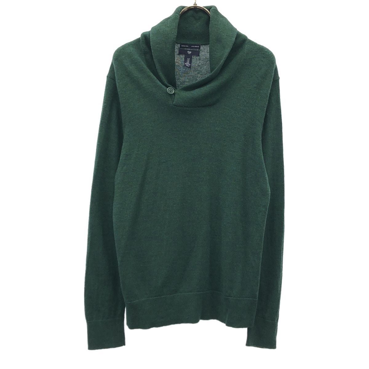 GAP ギャップ ウール100% 長袖 ショールカラー ニット M グリーン セーター