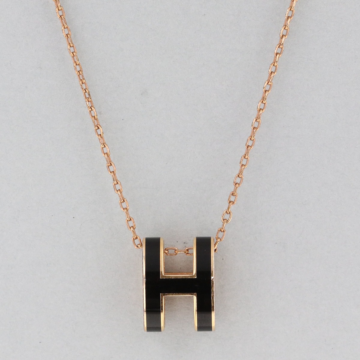 【最終値下げ】HERMES エルメス ポップアップ ペンダントネックレス ネックレス 真鍮 ブラック ゴールド金具  レディース【中古】