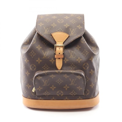 ルイ・ヴィトン LOUIS VUITTON モンスリMM リュックサック バックパック バッグ PVCコーティングキャンバス レザー モノグラム レディース ブラウン系 M51136 【中古】