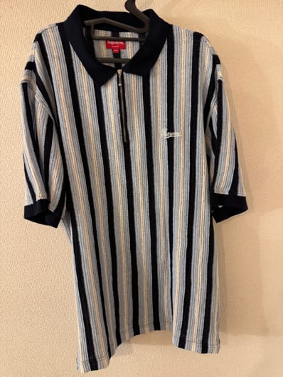 Supreme Open Knit Stripe Zip Polo "Navy"