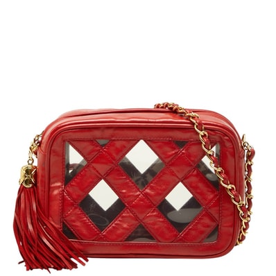 シャネル ココマーク チェーン ショルダーバッグ タッセル レッド ラムスキン ビニール レディース CHANEL 【中古】