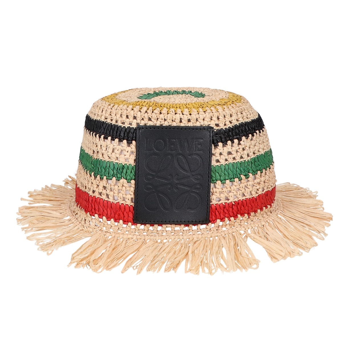 ロエベ 新品同様 K820295X68 アナグラム ラフィア ストライプ クロシェットハット