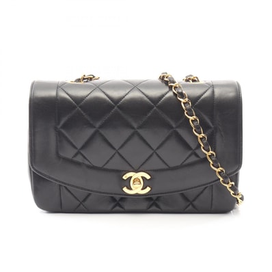 シャネル CHANEL マトラッセ ダイアナフラップ ショルダーバッグ バッグ ラムスキン(羊革) レディース ブラック系 【中古】
