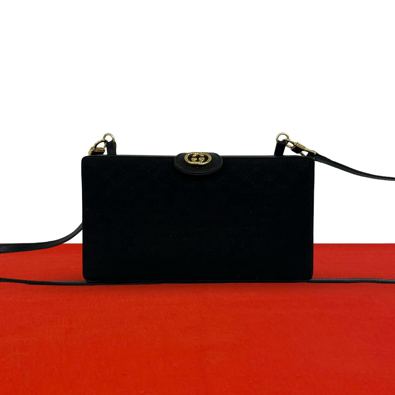 GUCCI グッチ マイクロGG インターロッキングG 金具 キャンバス レザー ショルダーバッグ ブラック
 55894