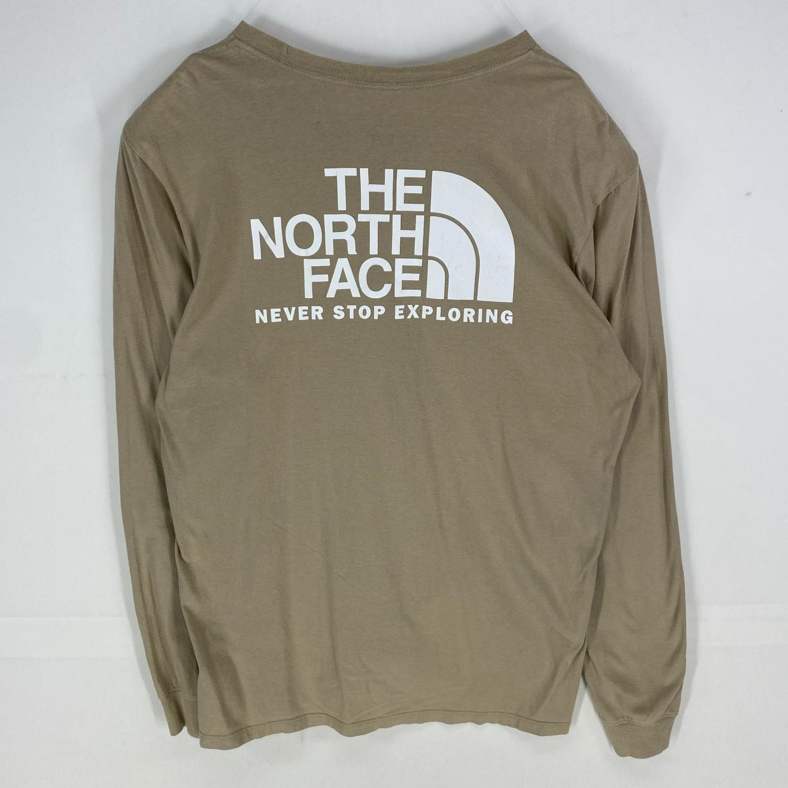 古着 ザ・ノースフェイス THE NORTH FACE 長袖Tシャツ クルーネック ワンポイント ロンT L  ブラウン系 バックプリント メンズ