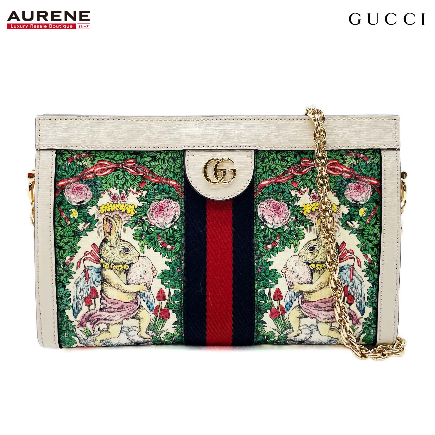 GUCCI グッチ オフィディア ヒグチユウコ チェーン ショルダーバッグ
 ウサギ 503877 PVC レザー グリーン レディース
 【中古】