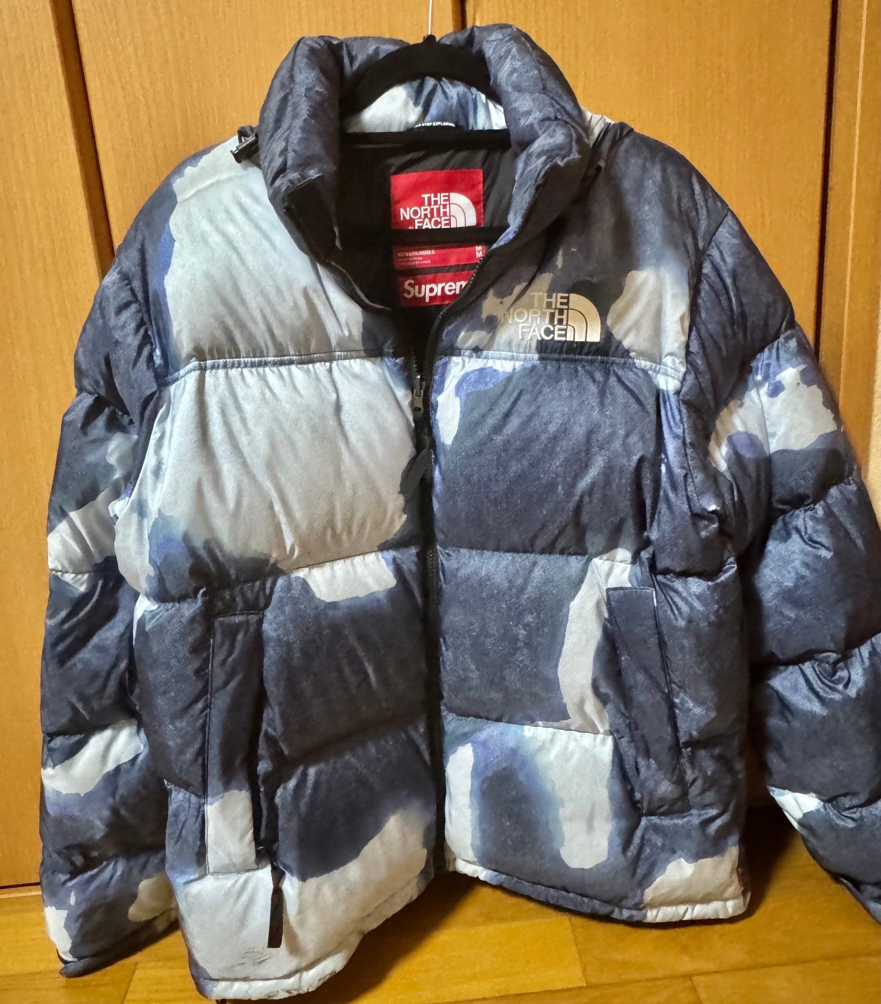 Supreme x The North Face Bleached Denim Print Nuptse Jacket "Indigo"