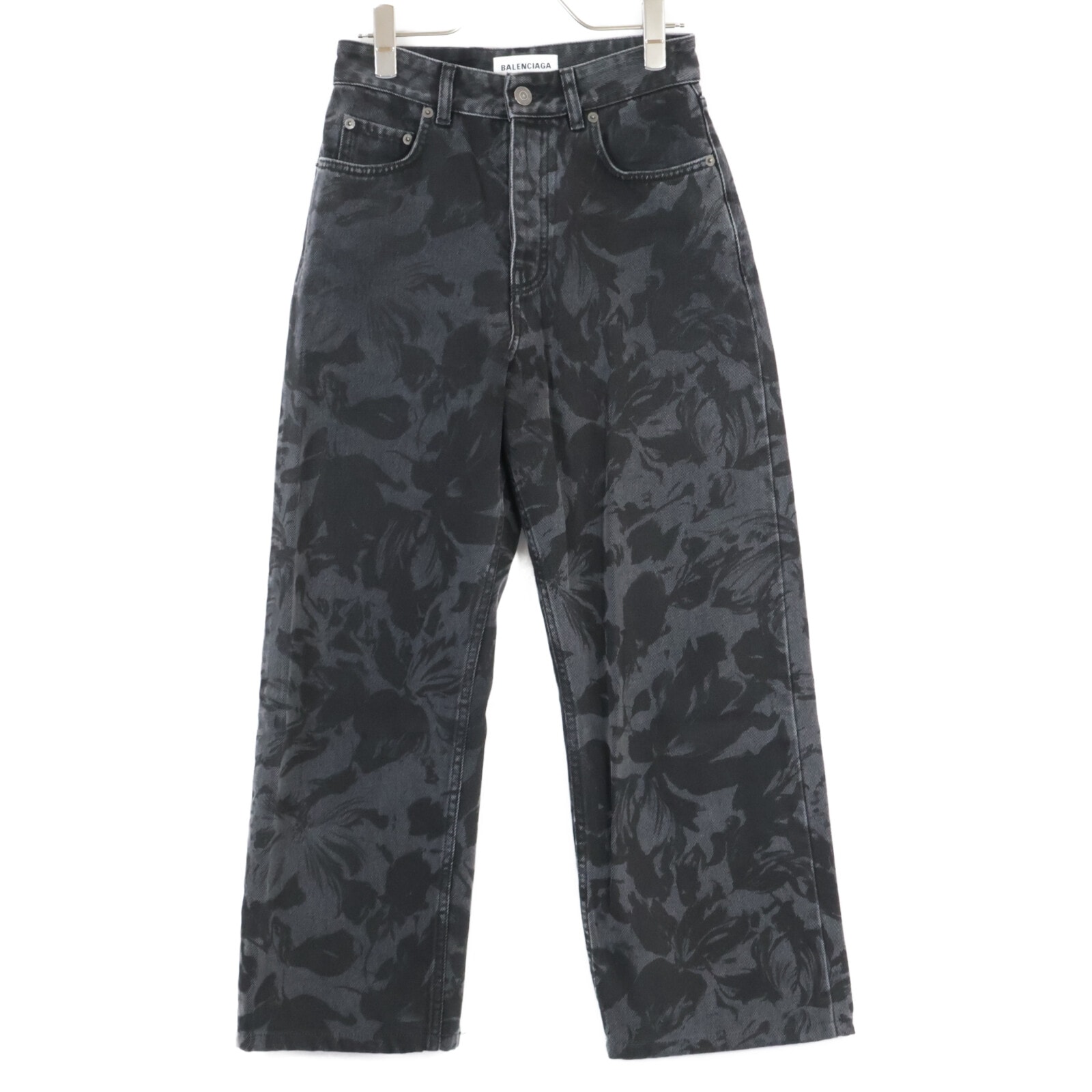 バレンシアガ 626106 20年 フラワー総柄 ウォッシュボタンフライデニムパンツ 25